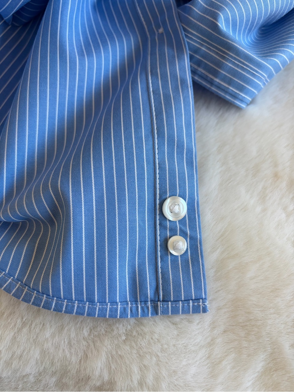 L.L. Bean Wrinkle Free Blue and White Striped Button Down Shirt | MP - Picture 8 of 11